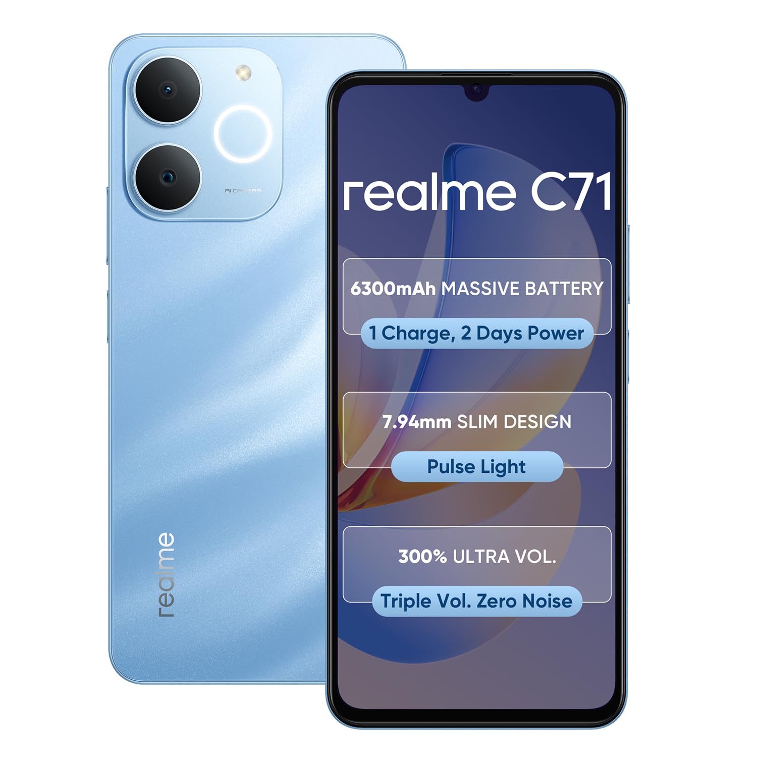 realme C71 スマートフォン 本体 6GB/128GB NFC realme C71 4G Smartphone 6GB+128GB Sea Blue, 6.745 inch Screen